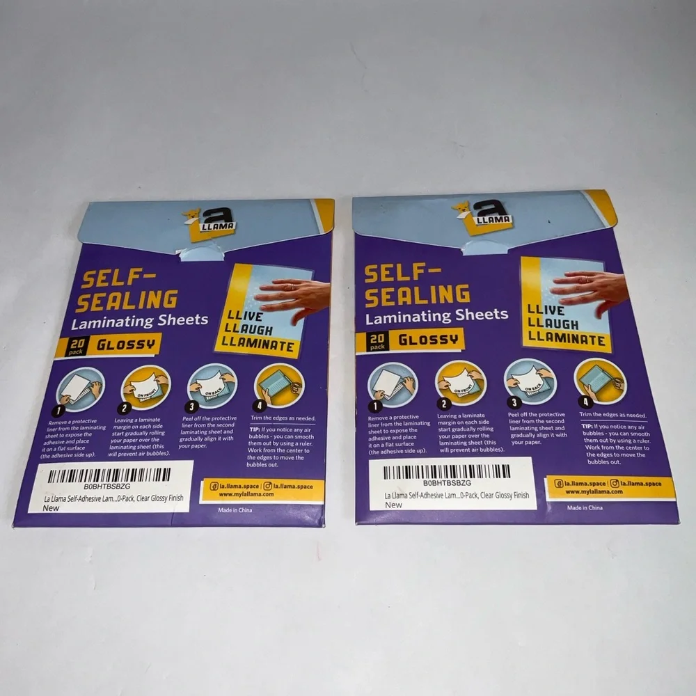 (2) Self Sealing Lamination Sheets 4.3”x 6.3” 4 Mil Thick Clear Glossy 20 Pack
